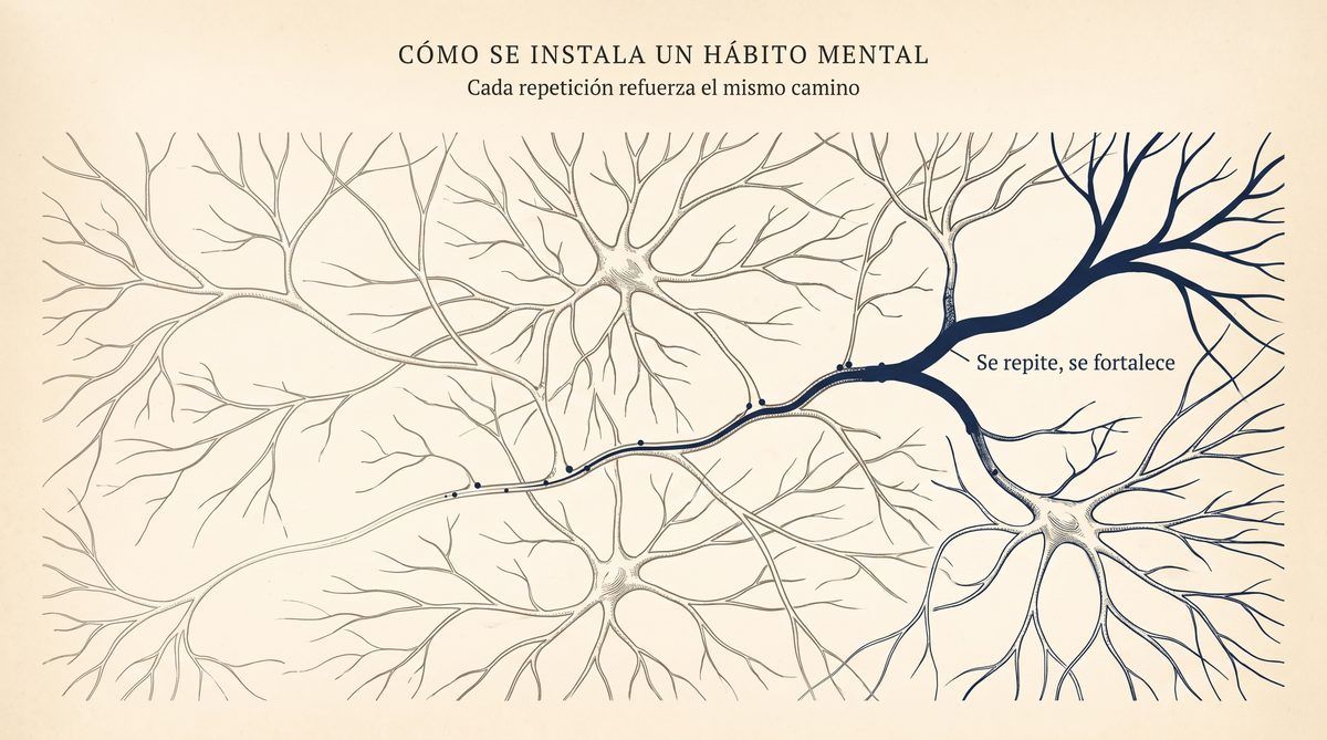 Cómo se instala un hábito mental: cada repetición refuerza el mismo camino